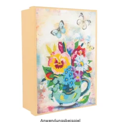 Diamond-Painting-Aufstellkarte, Tasse mit Blumenstrauß, 16,3cm x 16cm, inkl. Zubehör