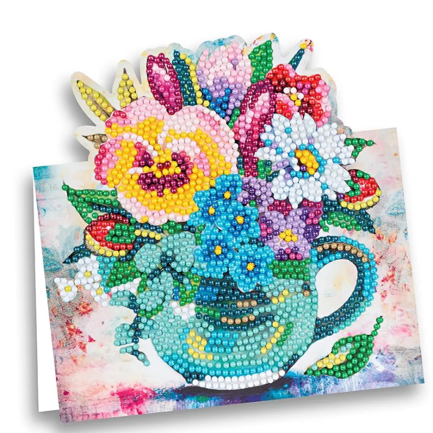 Diamond-Painting-Aufstellkarte, Tasse mit Blumenstrauß, 16,3cm x 16cm, inkl. Zubehör
