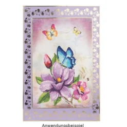 Diamond-Painting-Aufstellkarte, Magnolie mit blauem Schmetterling, 16,3cm x 16cm, inkl. Zubehör