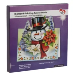 Diamond-Painting-Aufstellkarte, Schneemannkopf, 16,3cm x 16cm, inkl. Umschlag & Werkzeug