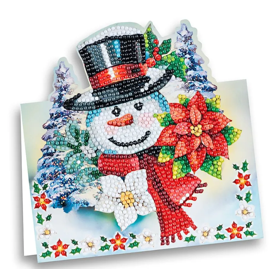Diamond-Painting-Aufstellkarte, Schneemannkopf, 16,3cm x 16cm, inkl. Umschlag & Werkzeug