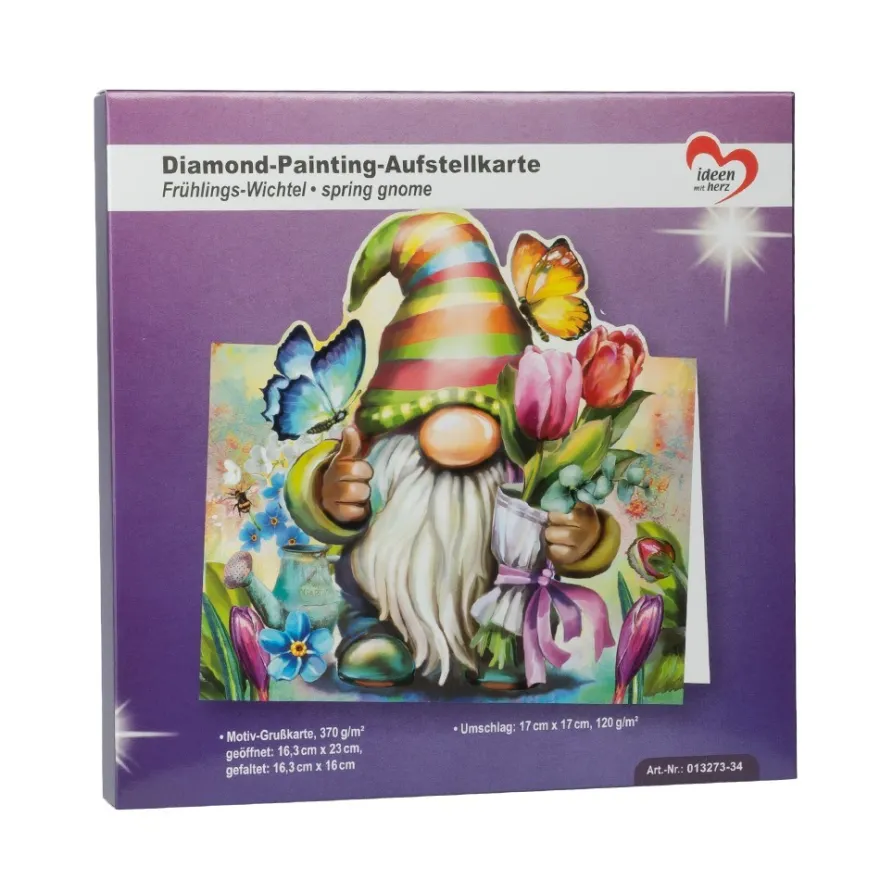 Diamond-Painting-Aufstellkarte, Frühlings-Wichtel, 16,3cm x 16cm, inkl. Zubehör