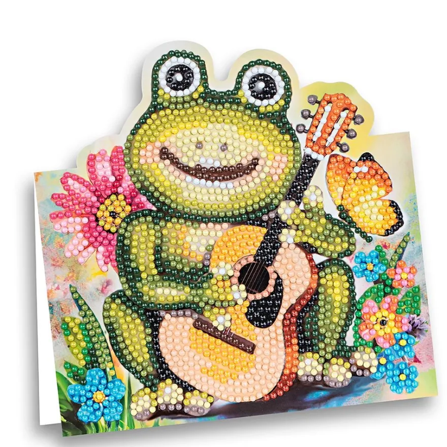 Diamond-Painting-Aufstellkarte, Frosch mit Gitarre, 16,3cm x 16cm, inkl. Zubehör