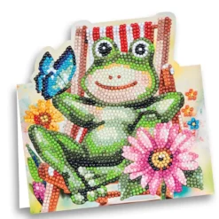 Diamond-Painting-Aufstellkarte, Frosch im Liegestuhl, 16,3cm x 16cm, inkl. Zubehör