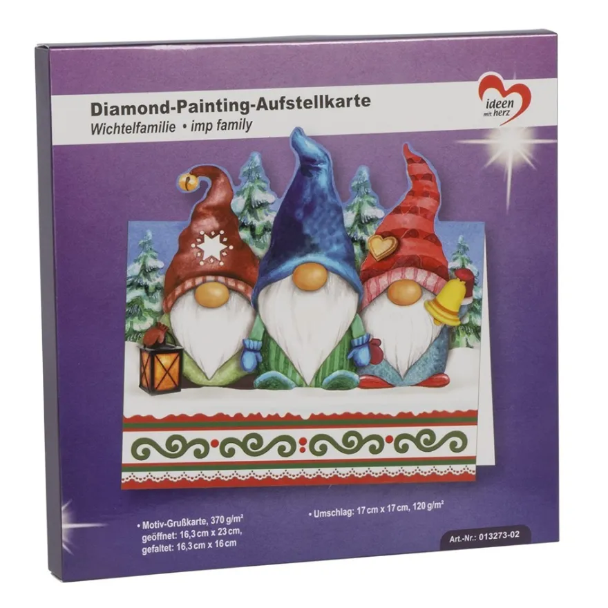 Diamond-Painting-Aufstellkarte, Wichtelfamilie, 16,3cm x 16cm, inkl. Umschlag & Werkzeug