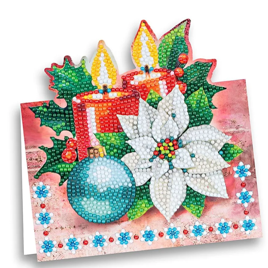 Diamond-Painting-Aufstellkarte, Kerzen mit Weihnachtsstern, 16,3cm x 16cm, inkl. Umschlag & Werkzeug