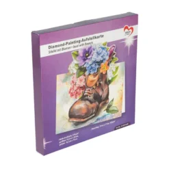 Diamond-Painting-Aufstellkarte, Stiefel mit Blumen, 16,3cm x 16cm, inkl. Zubehör