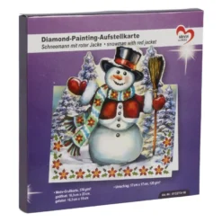 Diamond-Painting-Aufstellkarte, Schneemann mit roter Jacke, 16,3cm x 16cm, inkl. Umschlag & Werkzeug