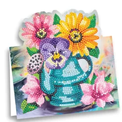 Diamond-Painting-Aufstellkarte, Gießkanne mit Blumen, 16,3cm x 16cm, inkl. Zubehör