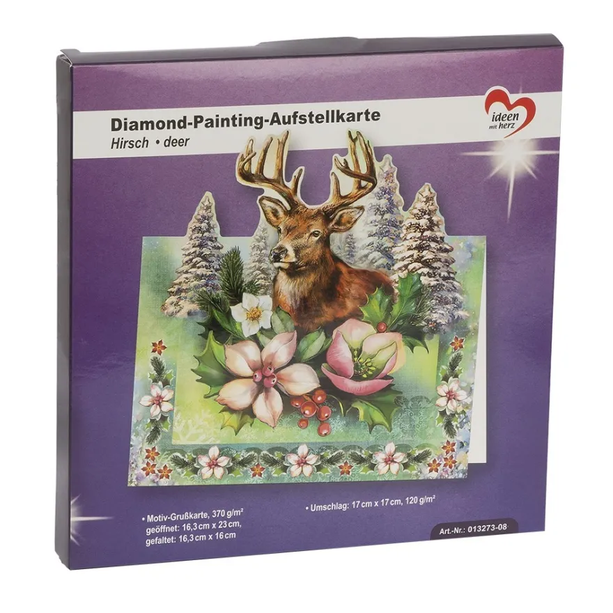 Diamond-Painting-Aufstellkarte, Hirsch, 16,3cm x 16cm, inkl. Umschlag & Werkzeug