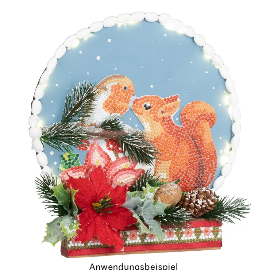 Diamond-Painting-Aufstellkarte, Rotkehlchen mit Eichhörnchen, 16,3cm x 16cm, inkl. Zubehör