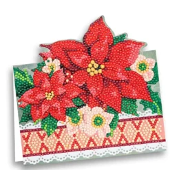 Diamond-Painting-Aufstellkarte, Rote Weihnachtssterne, 16,3cm x 16cm, inkl. Umschlag & Werkzeug
