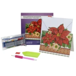 Diamond-Painting-Aufstellkarte, Rote Weihnachtssterne, 16,3cm x 16cm, inkl. Umschlag & Werkzeug