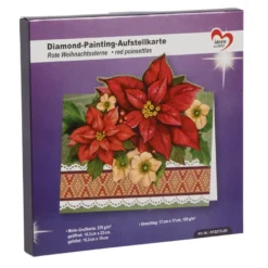 Diamond-Painting-Aufstellkarte, Rote Weihnachtssterne, 16,3cm x 16cm, inkl. Umschlag & Werkzeug