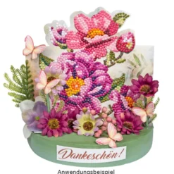 Diamond-Painting-Aufstellkarte, Wildrose in Pink, 16,3cm x 16cm, inkl. Zubehör