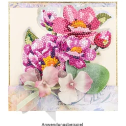 Diamond-Painting-Aufstellkarte, Wildrose in Pink, 16,3cm x 16cm, inkl. Zubehör