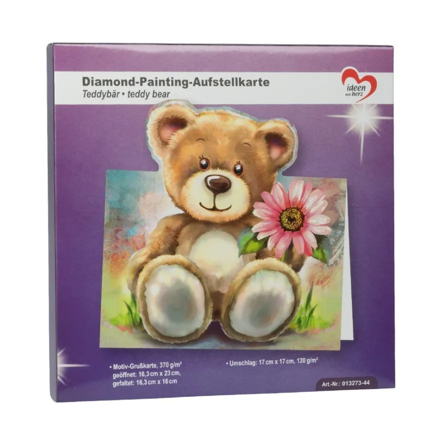 Diamond-Painting-Aufstellkarte, Teddybär, 16,3cm x 16cm, inkl. Zubehör