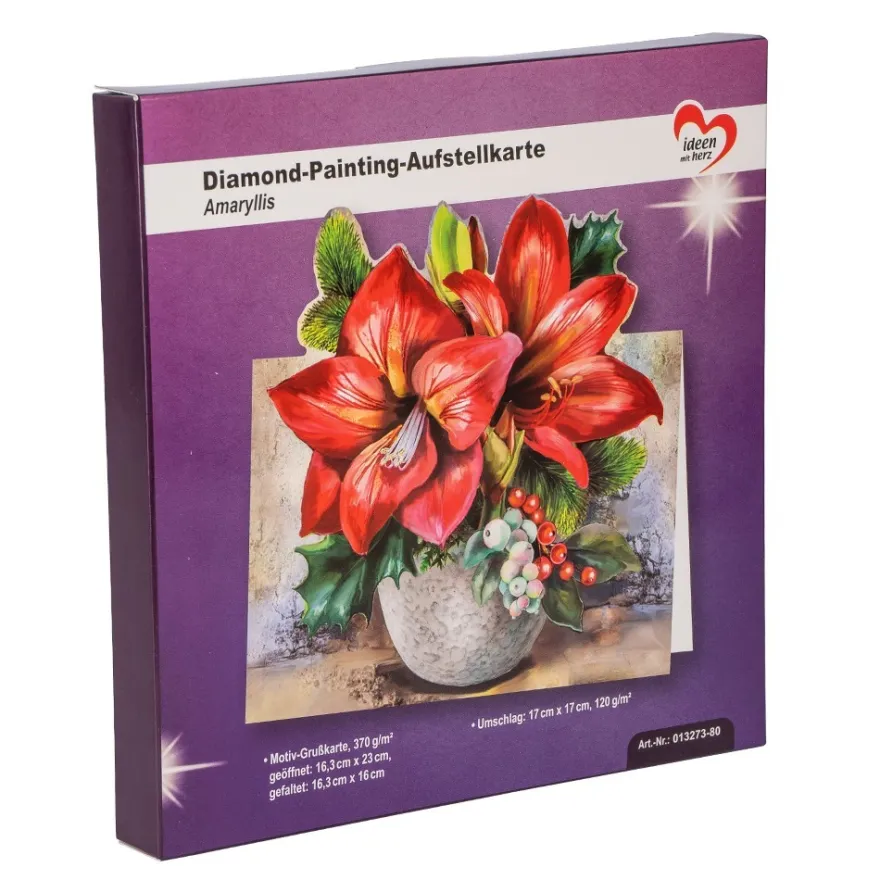 Diamond-Painting-Aufstellkarte, Amaryllis, 16,3cm x 16cm, inkl. Zubehör