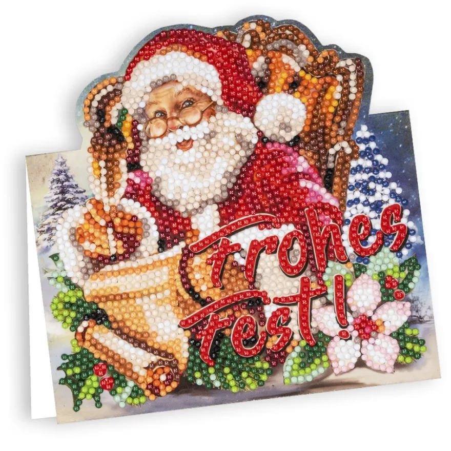 Diamond-Painting-Aufstellkarte, Weihnachtsmann - Frohes Fest!, 16,3cm x 16cm, inkl. Zubehör