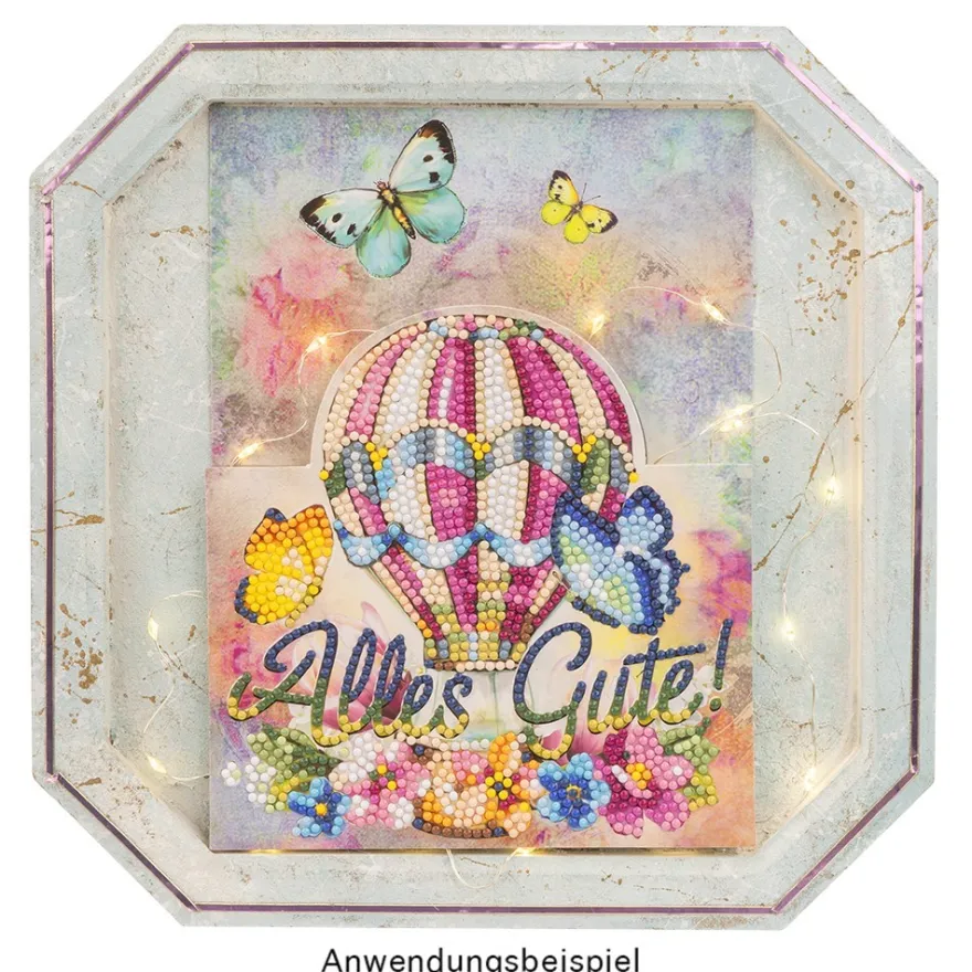 Diamond-Painting-Aufstellkarte, Heißluftballon - Alles Gute!, 16,3cm x 16cm, inkl. Zubehör