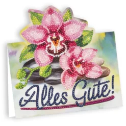 Diamond-Painting-Aufstellkarte, Orchideen - Alles Gute!, 16,3cm x 16cm, inkl. Zubehör