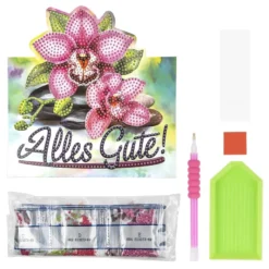 Diamond-Painting-Aufstellkarte, Orchideen - Alles Gute!, 16,3cm x 16cm, inkl. Zubehör