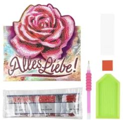 Diamond-Painting-Aufstellkarte, pinke Rose - Alles Liebe!, 16,3cm x 16cm, inkl. Zubehör