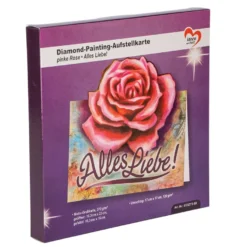 Diamond-Painting-Aufstellkarte, pinke Rose - Alles Liebe!, 16,3cm x 16cm, inkl. Zubehör