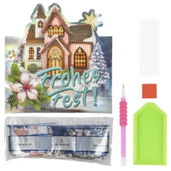 Diamond-Painting-Aufstellkarte, Kirche - Frohes Fest!, 16,3cm x 16cm, inkl. Zubehör