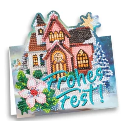 Diamond-Painting-Aufstellkarte, Kirche - Frohes Fest!, 16,3cm x 16cm, inkl. Zubehör