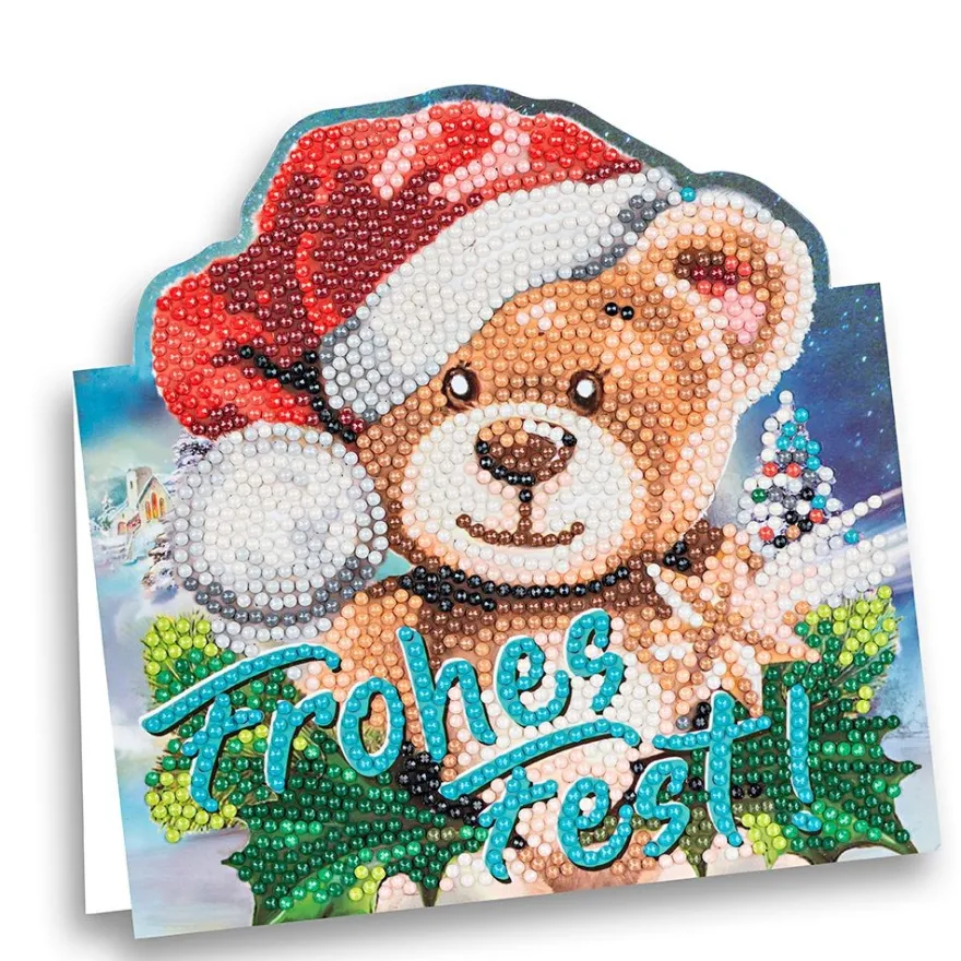 Diamond-Painting-Aufstellkarte, Teddybär - Frohes Fest!, 16,3cm x 16cm, inkl. Zubehör