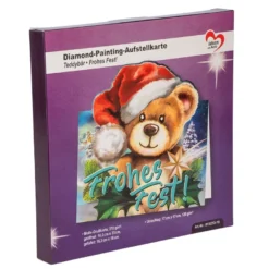 Diamond-Painting-Aufstellkarte, Teddybär - Frohes Fest!, 16,3cm x 16cm, inkl. Zubehör