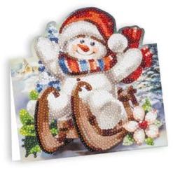 Diamond-Painting-Aufstellkarte, Schneemann mit Schlitten, 16,3cm x 16cm, inkl. Zubehör