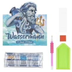 Diamond-Painting-Aufstellkarte, Sternzeichen Wassermann, 16,3cm x 16cm, inkl. Zubehör