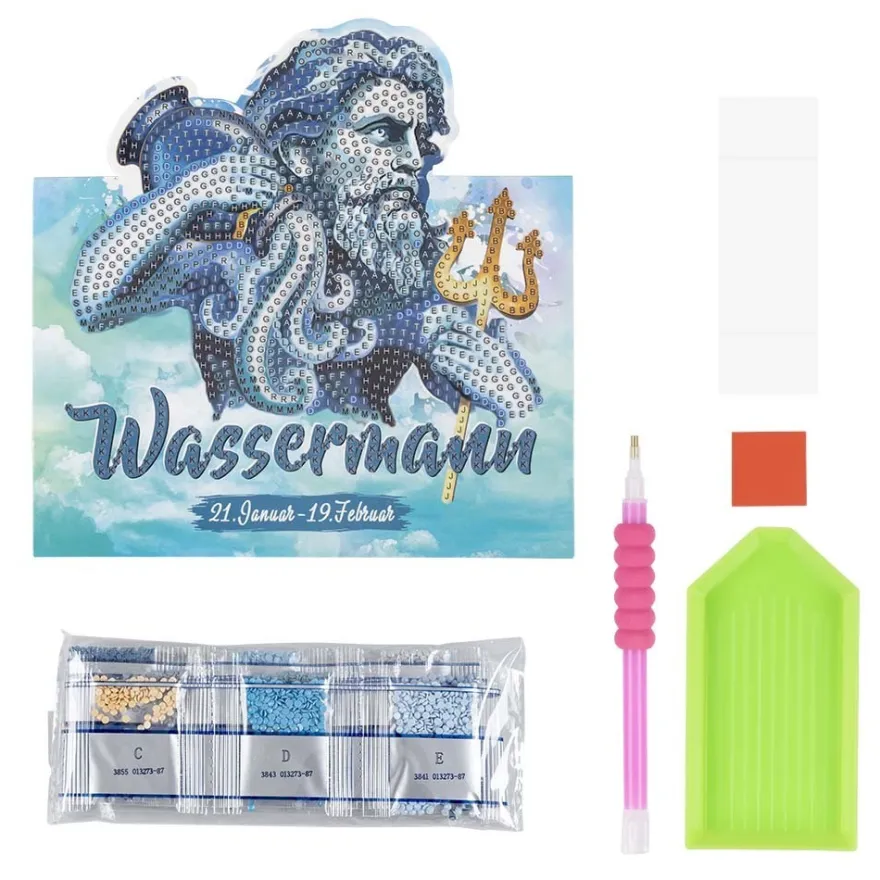 Diamond-Painting-Aufstellkarte, Sternzeichen Wassermann, 16,3cm x 16cm, inkl. Zubehör