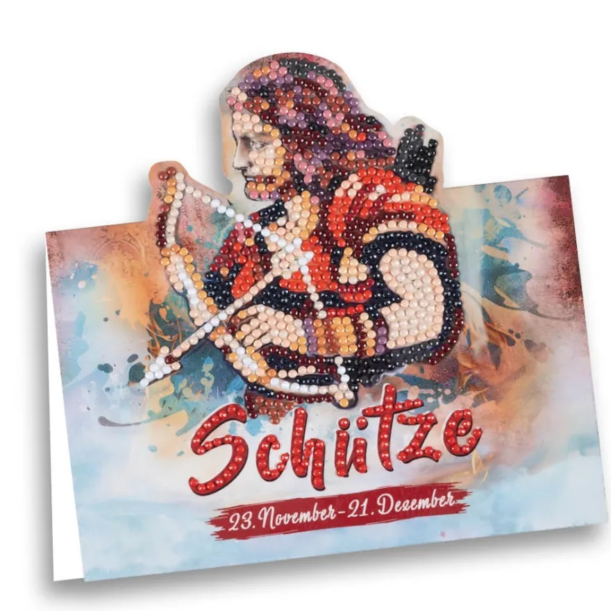Diamond-Painting-Aufstellkarte, Sternzeichen Schütze, 16,3cm x 16cm, inkl. Zubehör