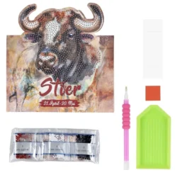 Diamond-Painting-Aufstellkarte, Sternzeichen Stier, 16,3cm x 16cm, inkl. Zubehör