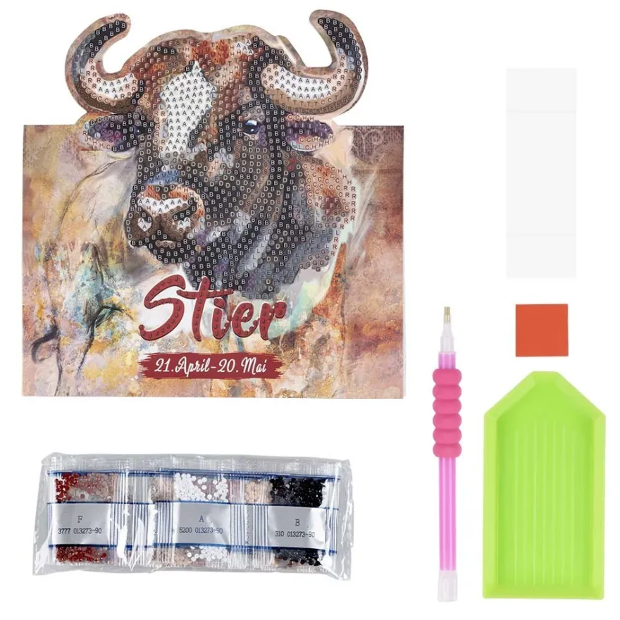 Diamond-Painting-Aufstellkarte, Sternzeichen Stier, 16,3cm x 16cm, inkl. Zubehör
