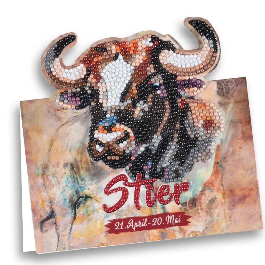 Diamond-Painting-Aufstellkarte, Sternzeichen Stier, 16,3cm x 16cm, inkl. Zubehör