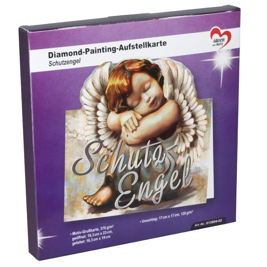 Diamond-Painting-Aufstellkarte, Schutzengel, 16,3cm x 16cm, inkl. Umschlag & Werkzeug