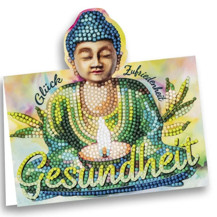 Diamond-Painting-Aufstellkarte, Buddha, 16,3cm x 16cm, inkl. Umschlag & Werkzeug