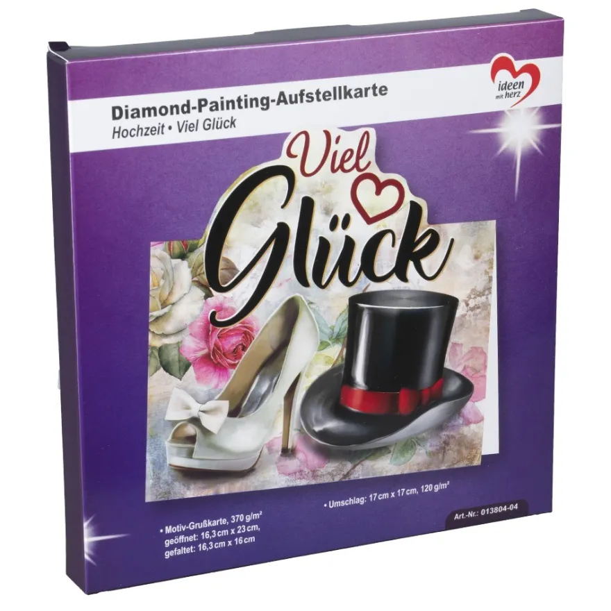 Diamond-Painting-Aufstellkarte, Hochzeit - Viel Glück, 16,3cm x 16cm, inkl. Umschlag & Werkzeug