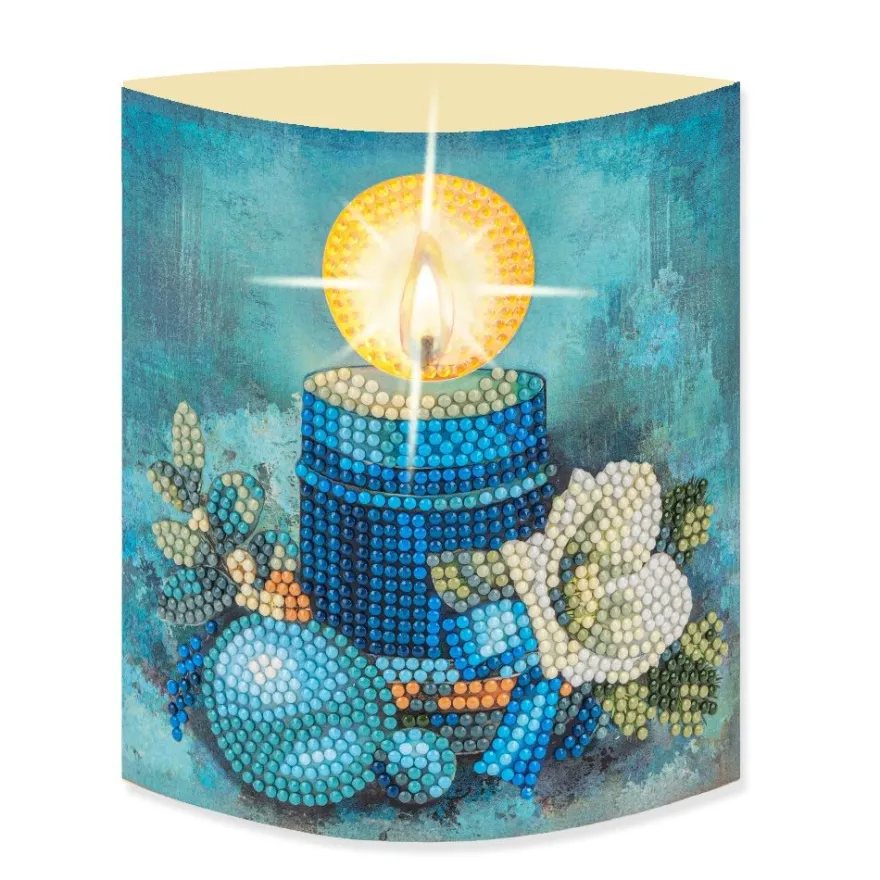 Diamond-Painting-Aufstellkarte mit LED-Licht, Kerze mit weißer Christrose, inkl. Timer