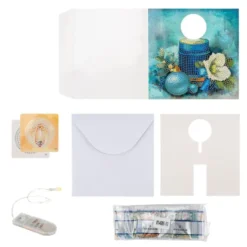 Diamond-Painting-Aufstellkarte mit LED-Licht, Kerze mit weißer Christrose, inkl. Timer