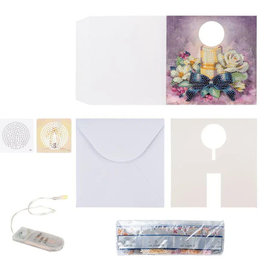 Diamond-Painting-Aufstellkarte mit LED-Licht, Kondolenz-Kerze, inkl. Timer