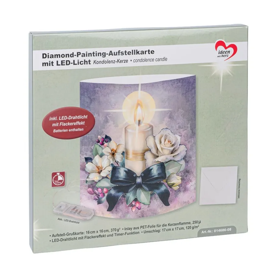 Diamond-Painting-Aufstellkarte mit LED-Licht, Kondolenz-Kerze, inkl. Timer