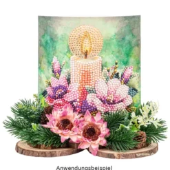 Diamond-Painting-Aufstellkarte mit LED-Licht, Kerze mit Blumen 4, inkl. Timer