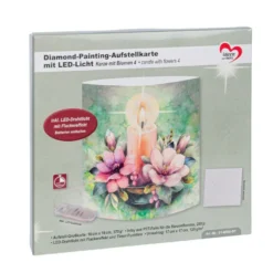 Diamond-Painting-Aufstellkarte mit LED-Licht, Kerze mit Blumen 4, inkl. Timer