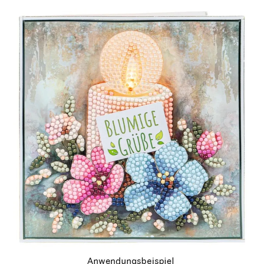 Diamond-Painting-Aufstellkarte mit LED-Licht, Kerze mit Blumen 1, inkl. Timer
