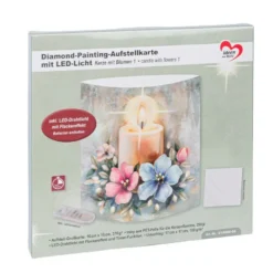 Diamond-Painting-Aufstellkarte mit LED-Licht, Kerze mit Blumen 1, inkl. Timer